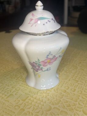 Vintage Floral Porcelain Home Accent Jar - White with Pink & Purple Flowers